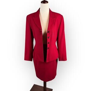 Vintage Red Suit Jacket and Skirt Set Small